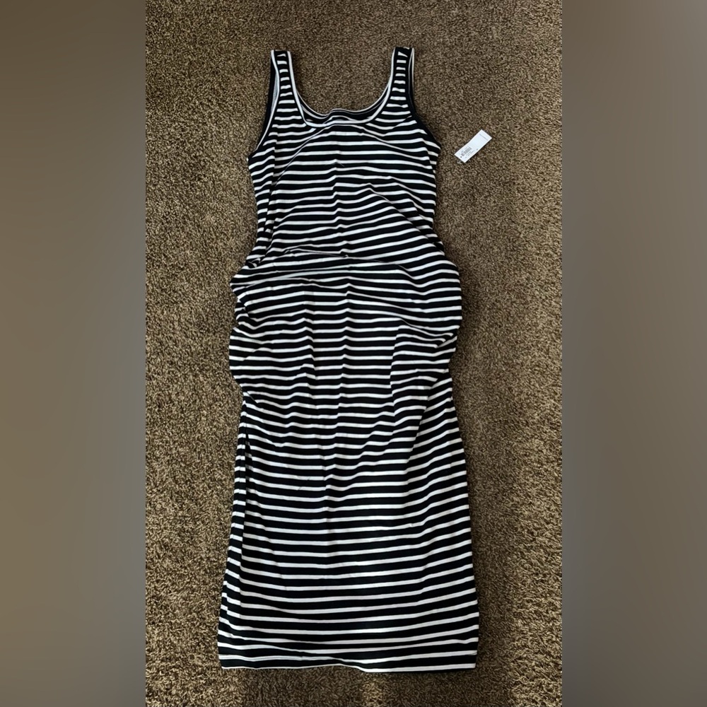 Maternity Striped Black and White Midi Dress